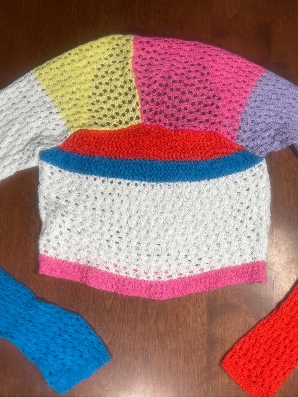 Colorblock Open-Knit Cropped Sweater - Multicolor - Picture 8 of 8